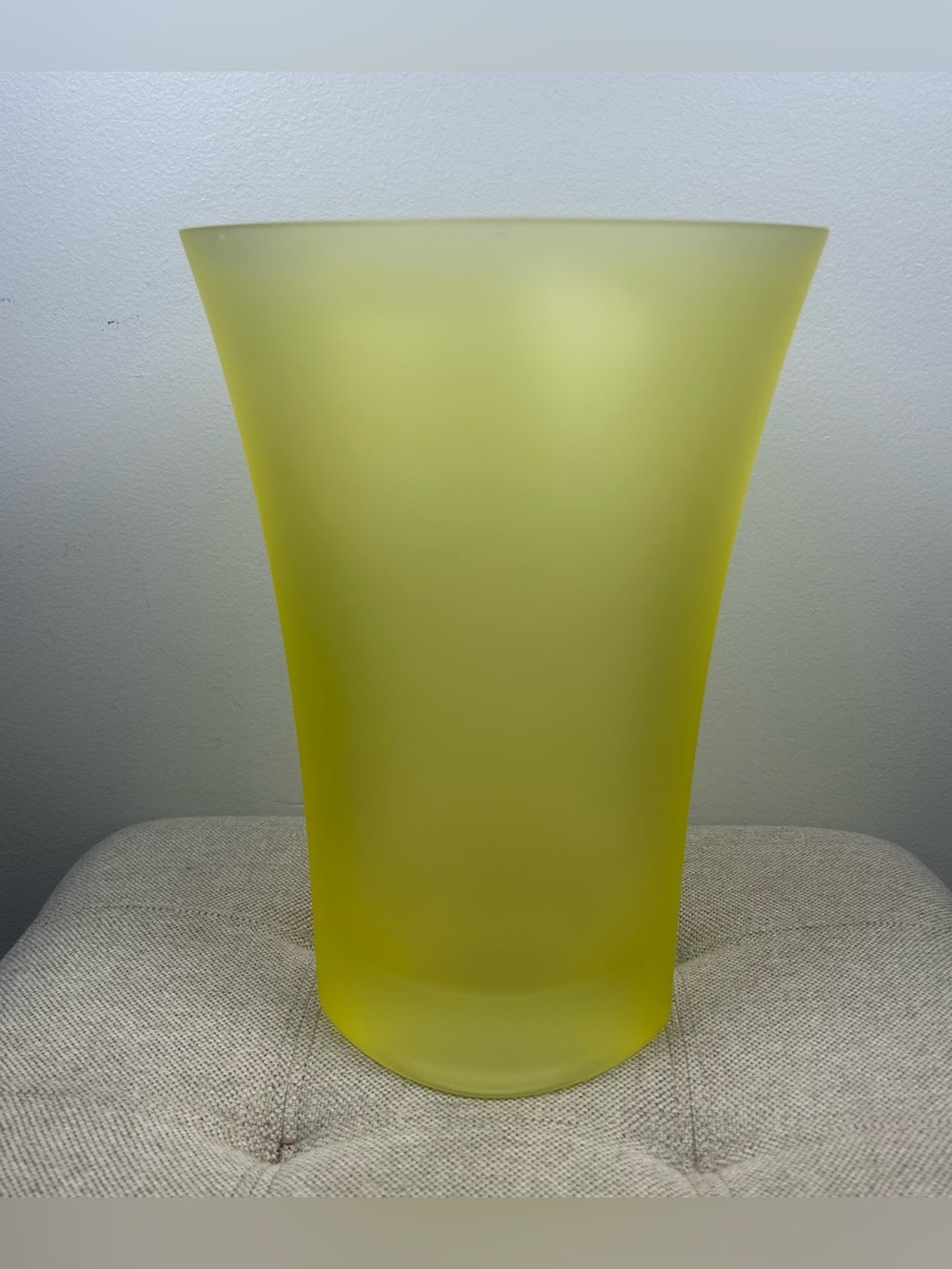 Lime Green Yellow Opalescent Frosted Glass Vase Oval Shaped
